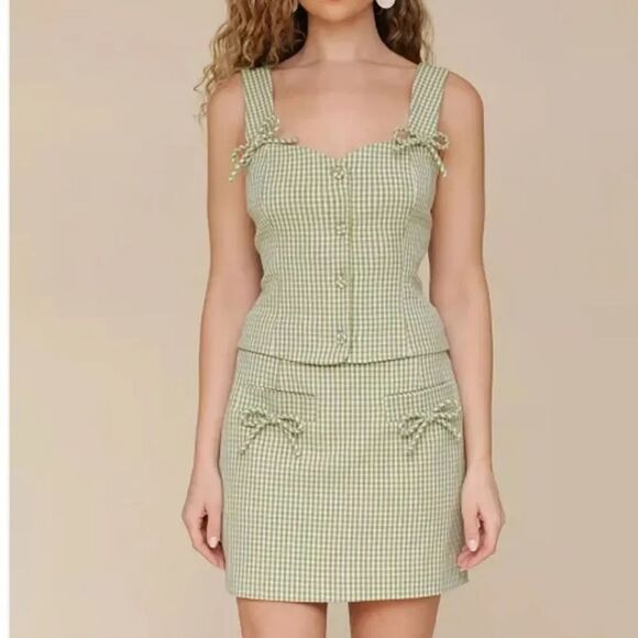 7 For All Mankind Dresses & Skirts - 7 FOR ALL MANKIND Bow-Trim Sweetheart-Neck Top & Skirt Set in Avocado